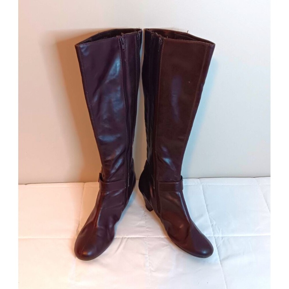Aerosoles Glamor Brown Knee High Riding Boots Buckle Zip Round Toe Sz 8.5 M